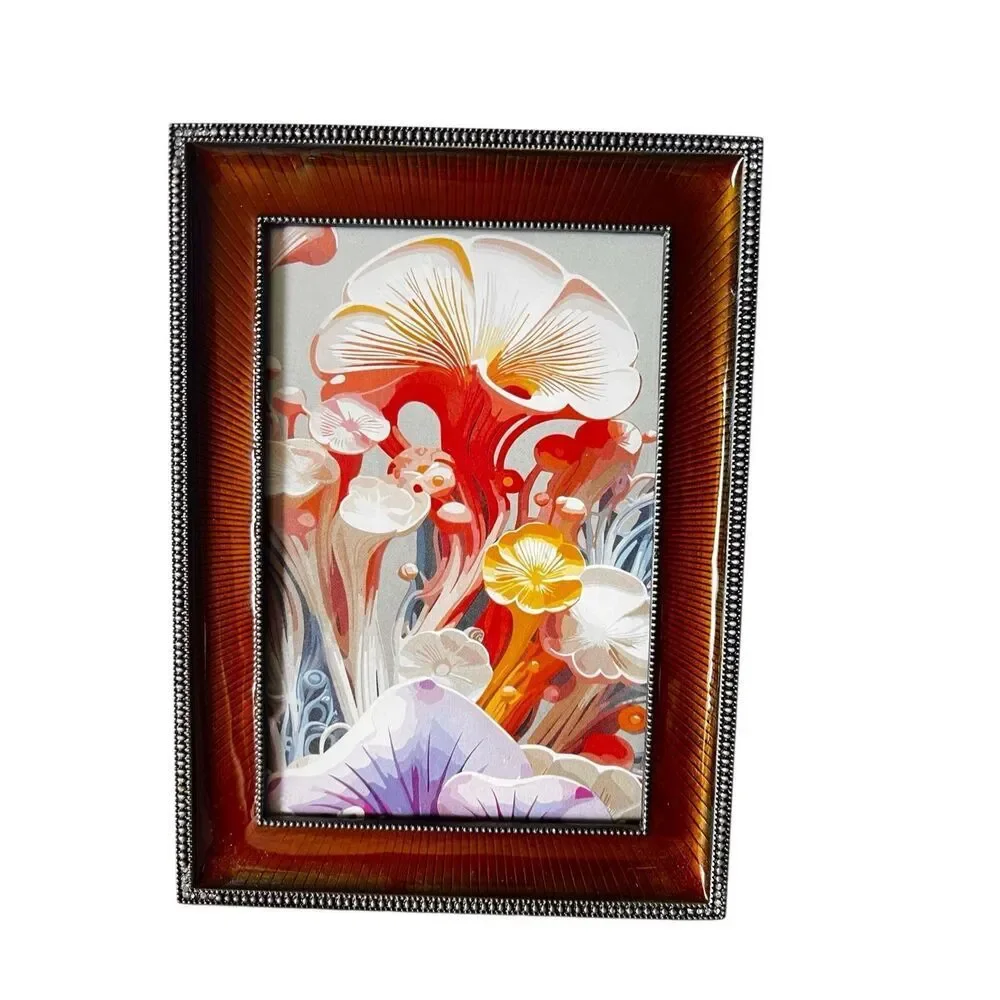 Faux Tortoise Shell Frame w Vertical Fluting Accented By Metallic Beading